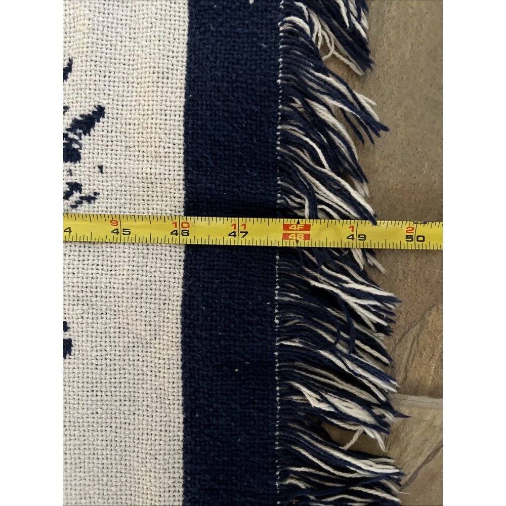 Woven Throw Blanket "What Makes A Dad" Blue Ivory Soft Woven Cotton 71" Long Vtg - Picture 9 of 11